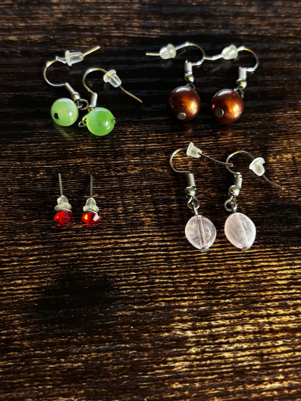 Mixed Women’s Beaded Drop & Stud Earrings - Green, Brown, Red, Pink